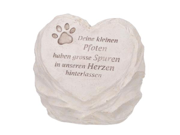Steinskulptur Herz Spruch "Deine kleinen Pfoten.." B17 T10 H14,8cm