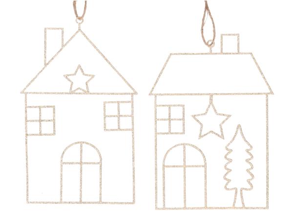 Hänger Haus 2Mod Draht beglittert B11,5 H16,5cm