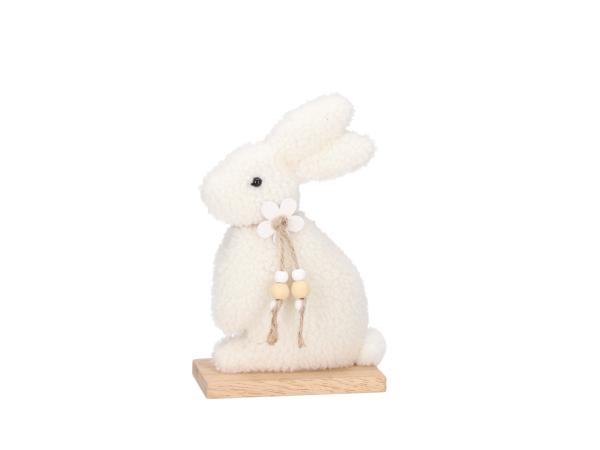 Hase sitzend Plüsch m Holzblüte z Stellen B11 T5,5 H18cm