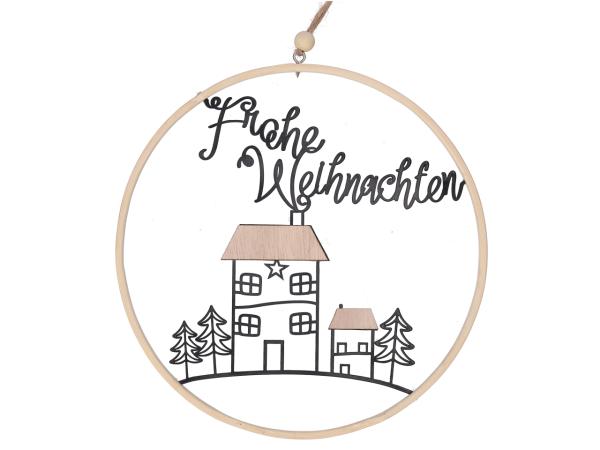 Hänger Loop Holz/Metall Frohe Weihnachten D20cm