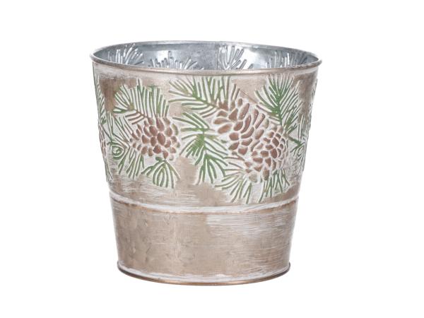 Topf Zink Prägemotiv Zapfen/Zweige inkl. Einsatz D13 H11,5cm