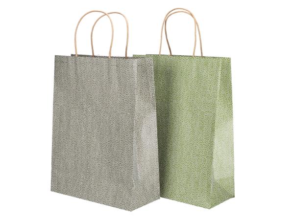 Geschenktüte DOTS mit Papierhenkel 2Fb grün-grau B25 T11 H33cm