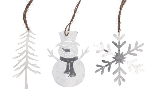 Sortiment Hänger Alu Blister Set6 Schneemann-Tanne-Schneeflocke z Hängen B5-10 H10-11cm
