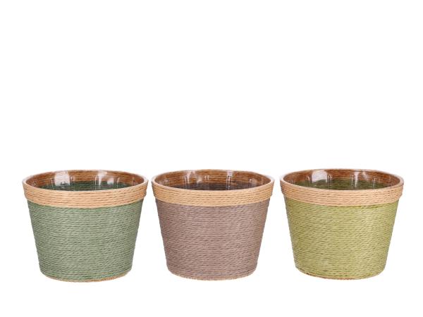 Topf Papierkordel m Inlay 3Fb sort D10,/14,5 H11cm