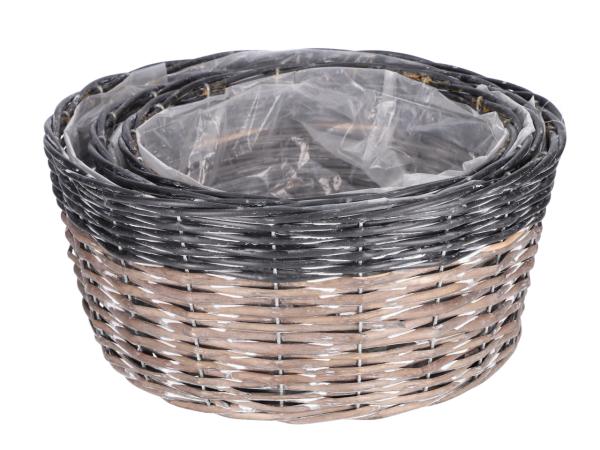 Pflanzkorb Spaltweide rund 2tone Set3 D26/30/33 H12/13/15cm