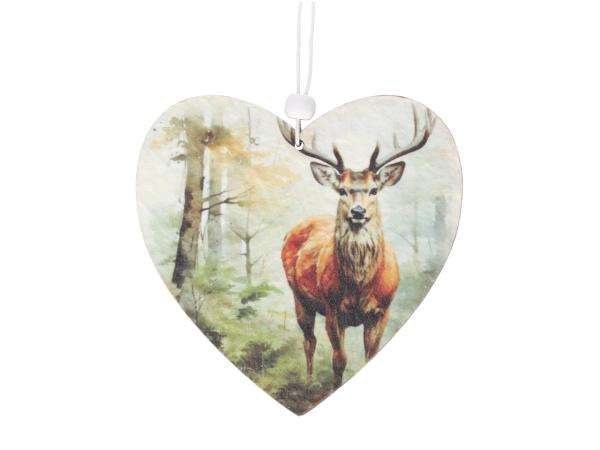 Herz Holz Motiv Hirsch-Wald z Hängen D12cm