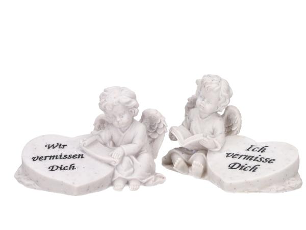 Engel sitzend Herz Spruch 'Ich vermisse Dich' Polyresin L12,5 B8 H8cm