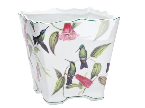 Vase Quadrat Porzellan Kolibri u Glockenblume D21,5cm