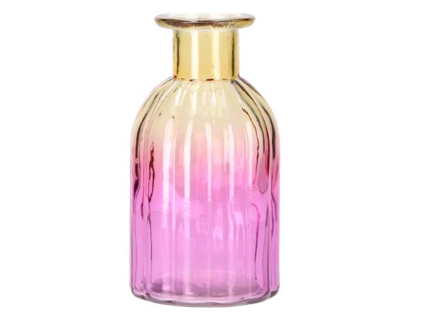 Tischvase Glas Vertigo Rille 2tone pink/gelb D7,5 H14cm