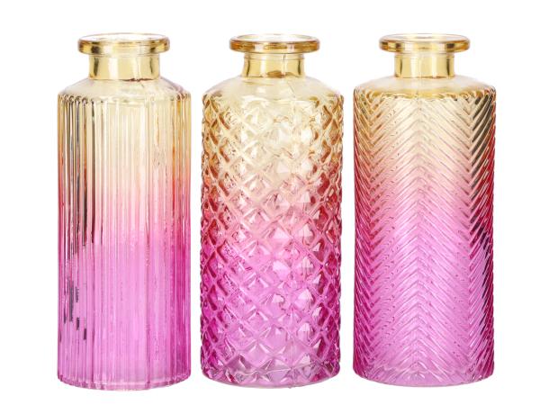 Tischvase Glas 3Mod 2tone pink/gelb D5,5 H13,3cm