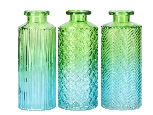 Tischvase Glas 3Mod 2tone gün/blau D5,5 H13,3cm