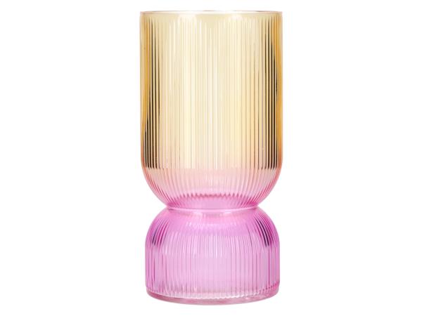 Vase Glas Rille 2tone pink/gelb D10,5 H21cm