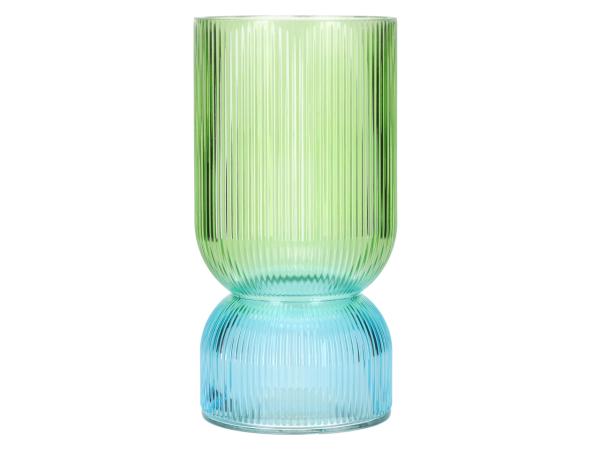 Vase Glas Rille 2tone grün/blau D10,5 H21cm