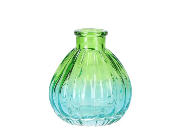 Tischvase Glas Ballon Rille 2tone grün/blau D7,3 H8,2cm