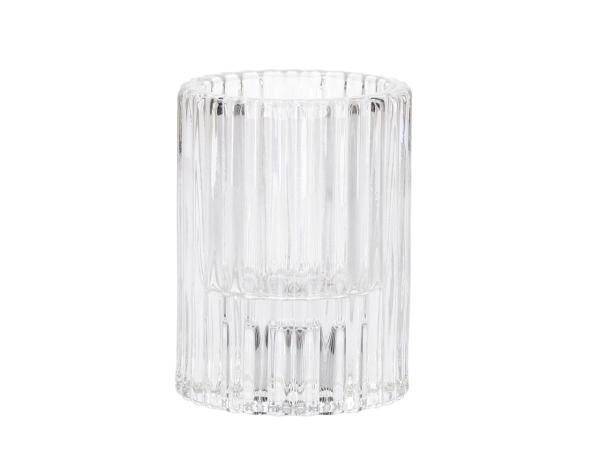 Kerzenhalter Rille rund f Spitz-/Stabkerze bis 22mm oder Teelicht klar D5,7 H7,7cm