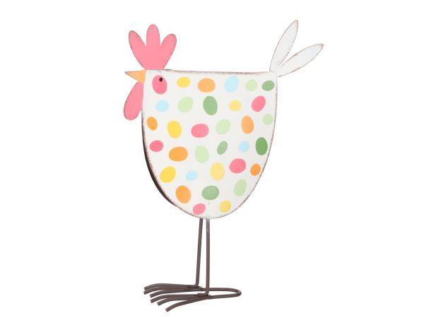 Huhn Blech bunte Eier am Drahtfuß B17 T7 H24cm