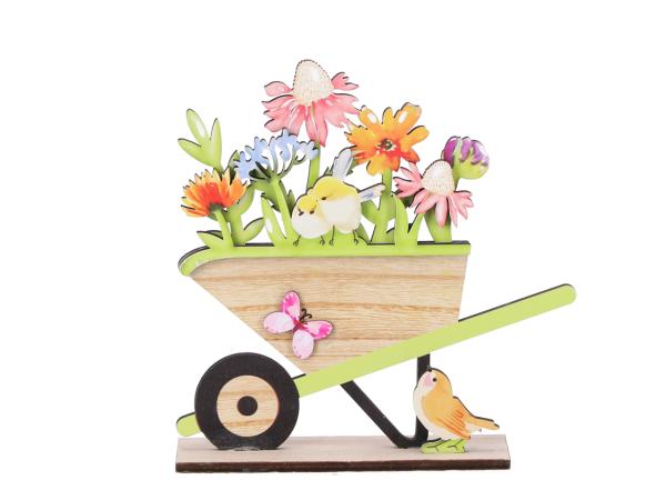Schubkarre Vogel Blumenwiese Holz B16 T4,5 H15,5cm
