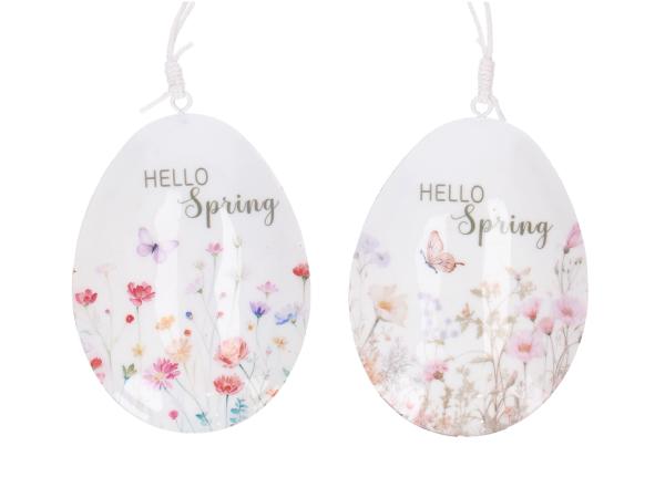 Hänger Ei Blech "Hello Spring" 2Mod B7,5 T2,3 H10,5cm
