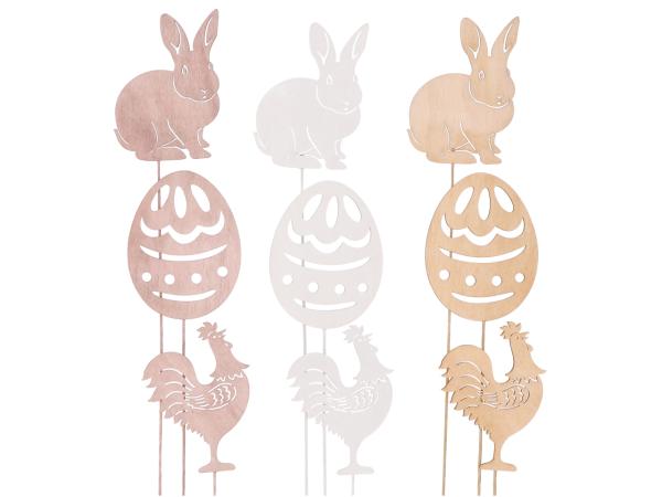 Steckersortiment Ostern durchbrochen 3Mod (Hase/Huhn/Ei) D8 L25cm
