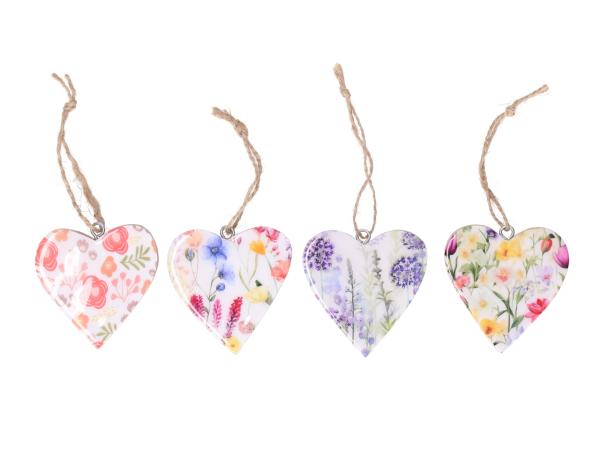 Herz Druckmotiv Floral Mangowood-Emaille 4 Motive doppelseitig D6,5cm