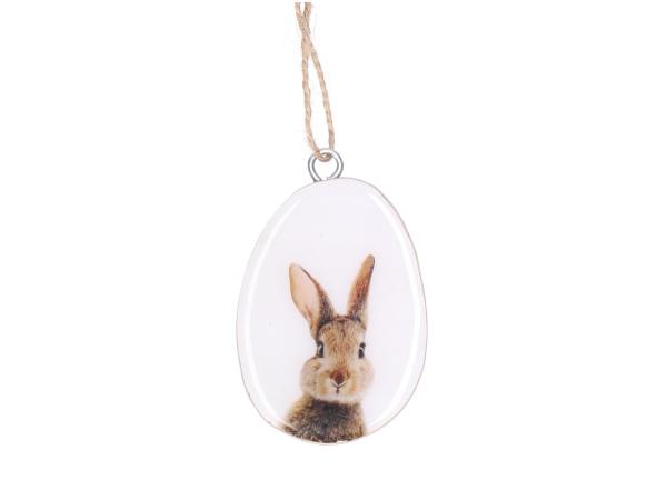 Ei Hänger Druckmotiv Hase Mangowood-Emaille doppelseitig 