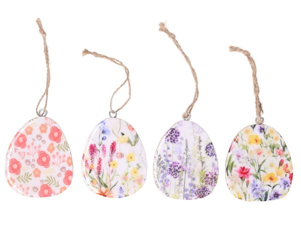 Ei Hänger Druckmotiv Floral Mangowood-Emaille 4Designs doppelseitig B6,5 H8,5 T1cm