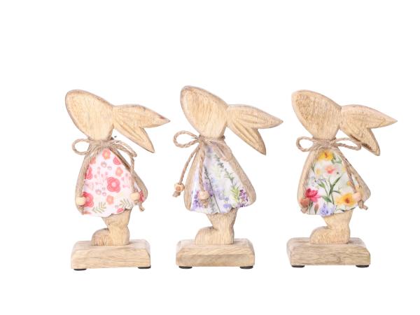 Hase auf Sockel Druckmotiv Floral Mangowood-Emaille 3Design doppelseitig 
