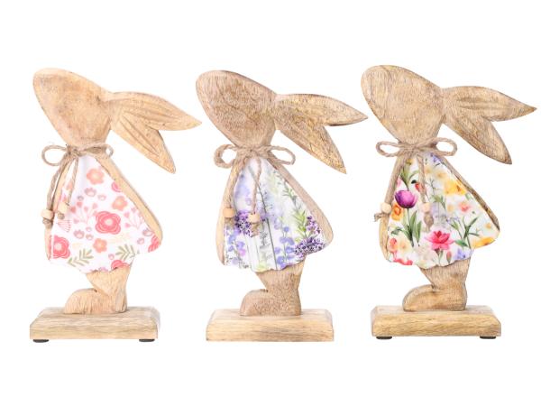 Hase auf Sockel Druckmotiv Floral Mangowood-Emaille 3Design doppelseitig B15 T5 H22cm