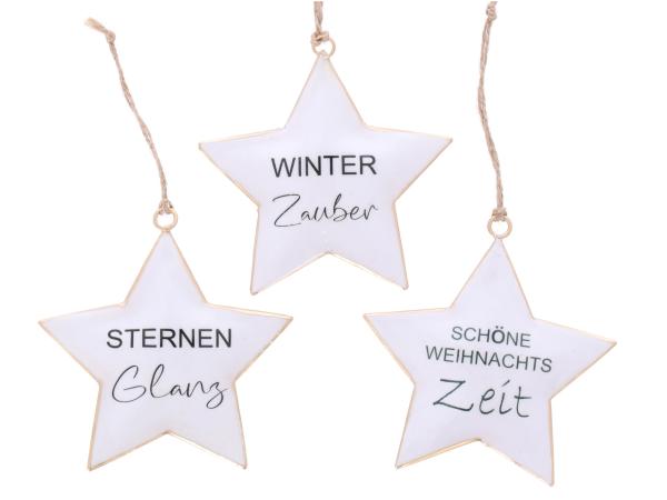 Stern Blech 3Sprüche beidseitig emailliert z Hängen D10cm