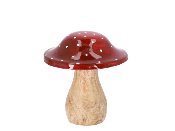Fliegenpilz Holz Kappe Emaille D12 H13cm