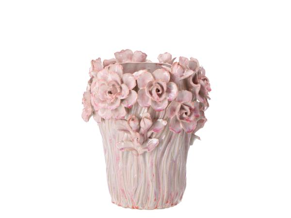 Vase Porzellan Blüten handgefertigt glasiert D21,5 H24cm