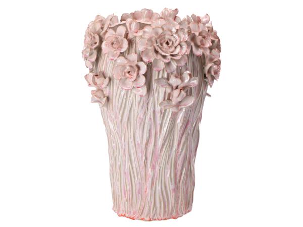 Vase Porzellan Blüten handgefertigt glasiert D27,5 H40cm