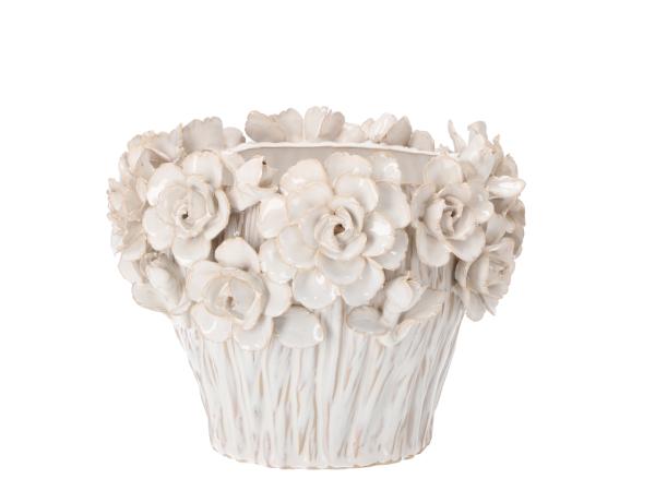 Topf Porzellan Blüten handgefertigt glasiert 