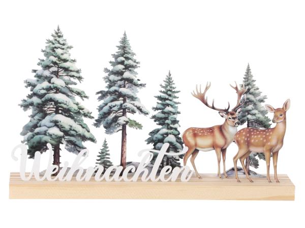 Winterlandschaft Hirsch/Reh Holz/Metall Druckmotiv Spruch Weihnachten B28 H17cm