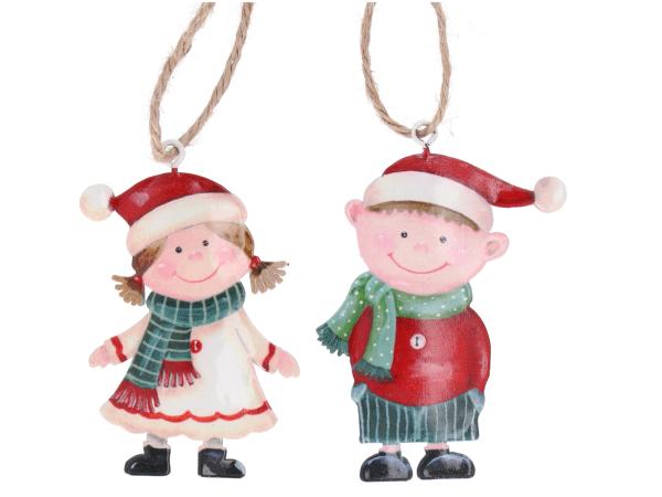 Hänger Blech Winterkinder Druckmotiv beidseitig 2Mod B6 H8cm