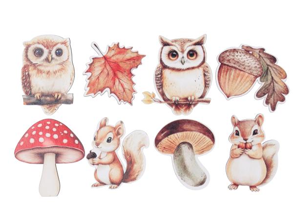 Streusortiment Holz Herbst 8Mod 32St/Bx D6cm