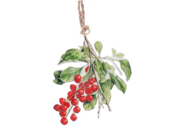 Hänger Blech Beerenzweig beschneit beidseitig emailliert B9 H11cm