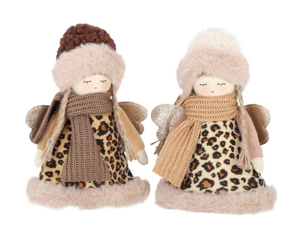 Engel m Schal/Mütze Stoff Leo z Stellen 2Mod B13 T8 H18cm