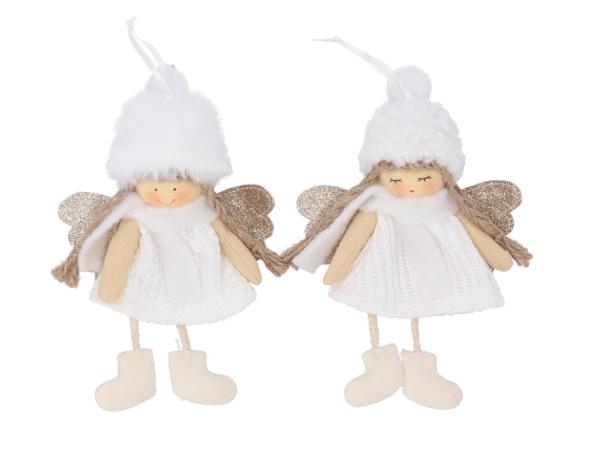 Engel m Mütze/Schal Stoff z Hängen 2Mod B12 H18cm