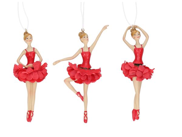 Ballerina tanzend Poly/Blumenrock Stoff z Hängen 3Mod B8 T3 H12cm