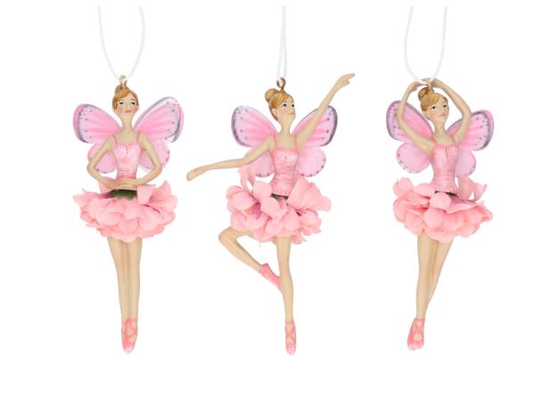 Ballerina tanzend m Flügel Poly/Blumenrock Stoff z Hängen 3Mod B8 T3 H12cm