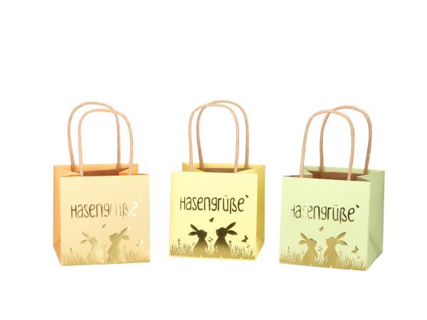 Pflanztasche Hasengrüße m Henkel 3fb sort grn-apricot-gelb 