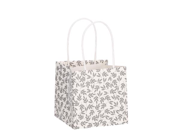 Pflanztasche Papier Druckmotiv Laub m Henkel weiss-grau 