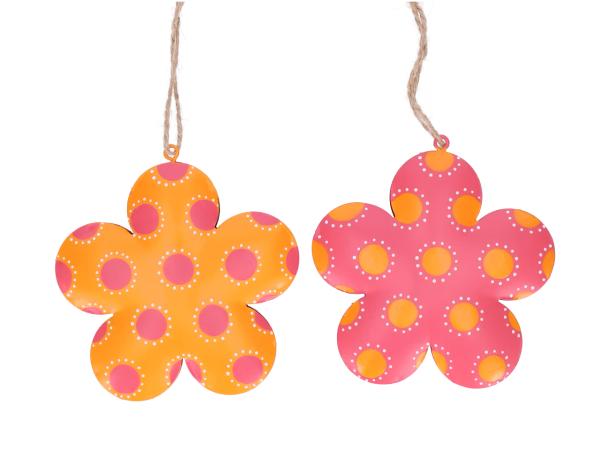 Hänger Blech Blume 2Mod or-pnk sort D8-11cm