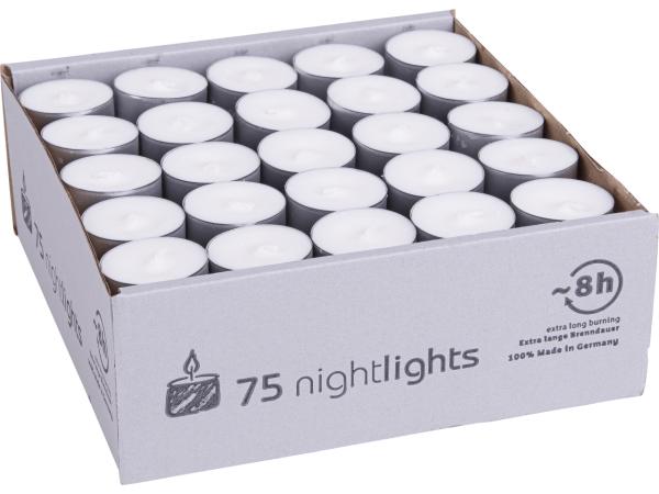 Nightlights 75St Alu-Hülle D38mm ca. 8Std Brenndauer Teelicht 
