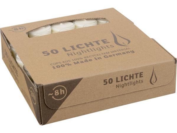 Nightlights 50St transp. PVC-Hülle ca. 8Std Brenndauer Teelicht
 D38 H24mm