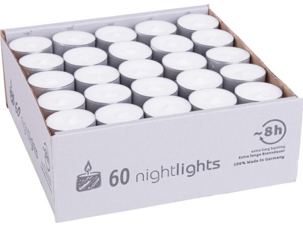Nightlights 60St Alu-Hülle D38mm ca. 8Std Brenndauer Teelicht D38 H24mm