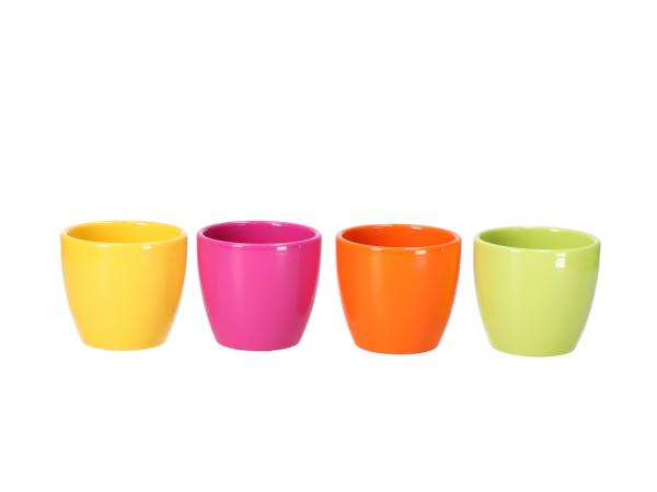 Kübel 909 Primeltopf D8cm gelb/orange/pink/grün glanz sort. 