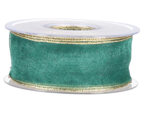 Band Xmas Organza Goldkante 25mm 20mr m Draht 40mm 20mr