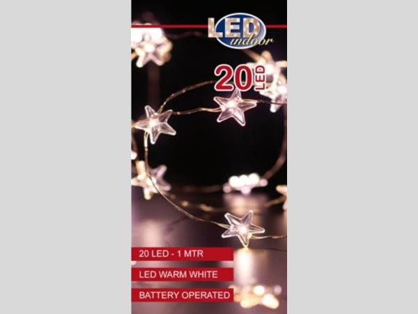 Lichterkette Stern LED warmweiss Silberdraht 20Lichter batteriebetrieben indoor L100cm (+10cm)